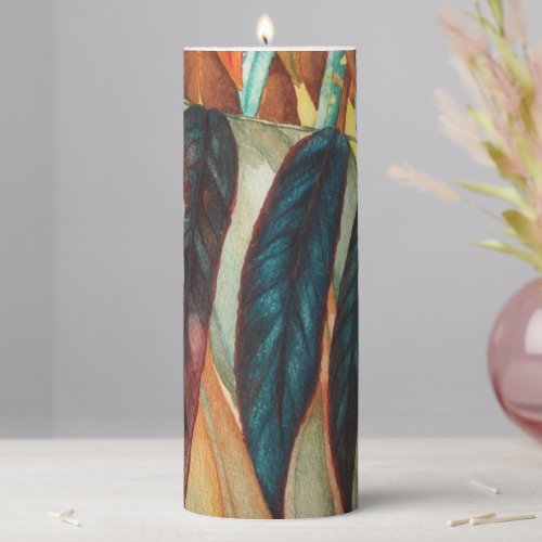 colorful abstract autumn leafs stylized pillar candle