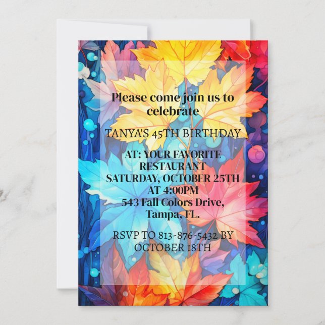 Colorful Abstract Autumn Leave Birthday Party Invitation (Front)