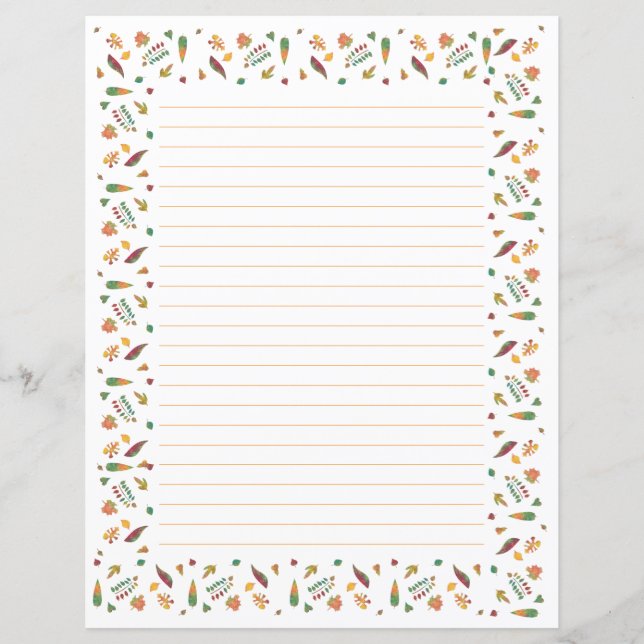Colorful Abstract Autumn Leaves Lined Stationery (Front)