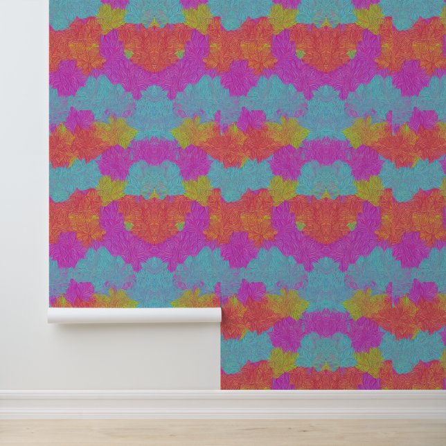 Colorful Abstract Autumn Leaves Pattern Wallpaper (Application)