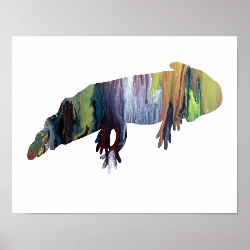 Colorful abstract axolotl silhouette poster