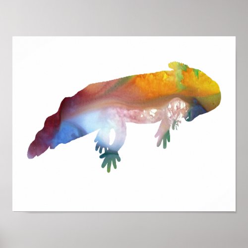 Colorful abstract axolotl silhouette poster