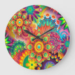 Colorful Abstract Background Large Clock at Zazzle
