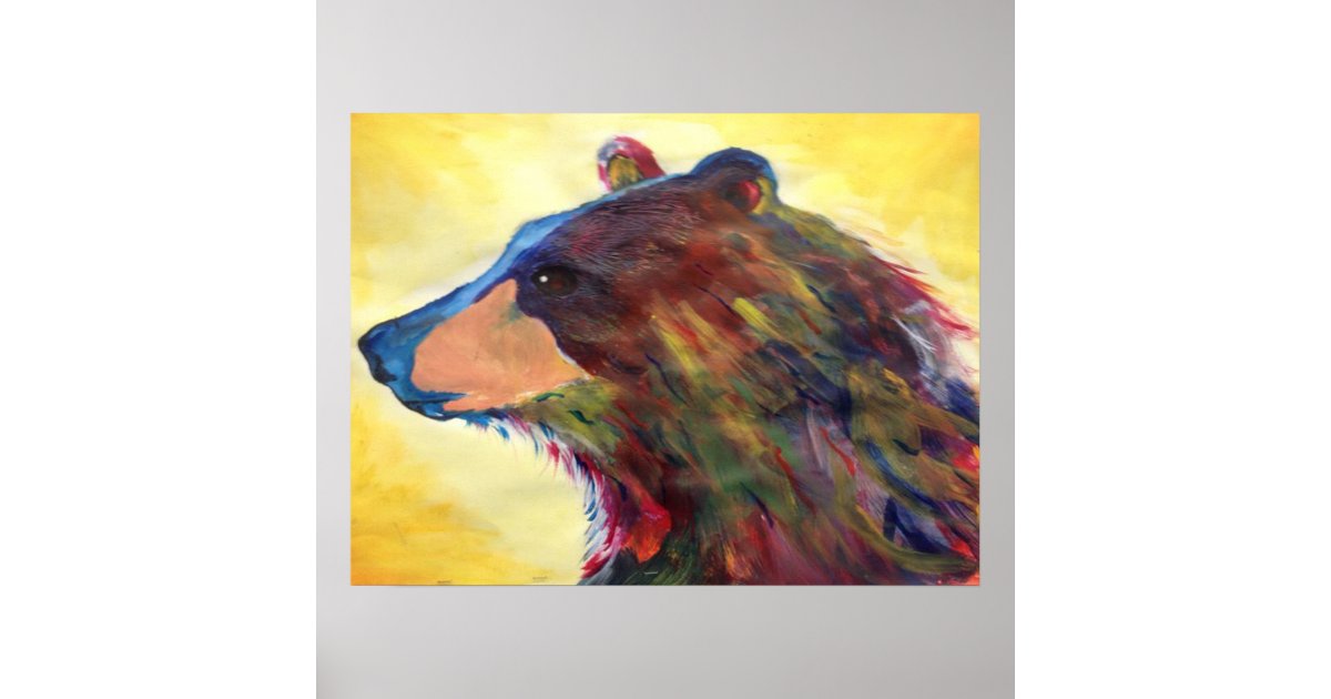 Colorful Abstract Bear Art Poster Zazzle Com