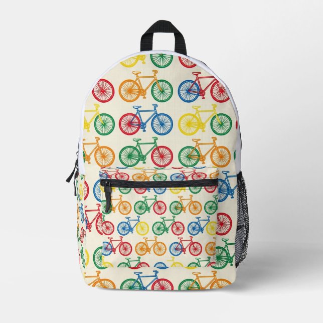 Colorful Abstract Bicycle Pattern Design Printed Backpack (Front)