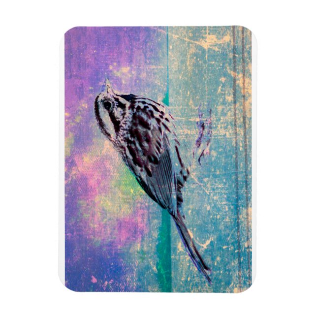 Colorful Abstract Bird Art: Vibrant Songbird Magnet (Vertical)