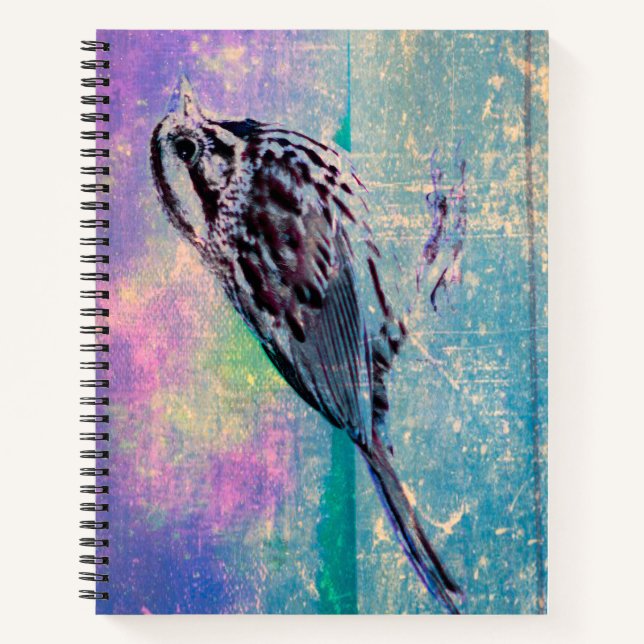 Colorful Abstract Bird Art: Vibrant Songbird Notebook (Front)