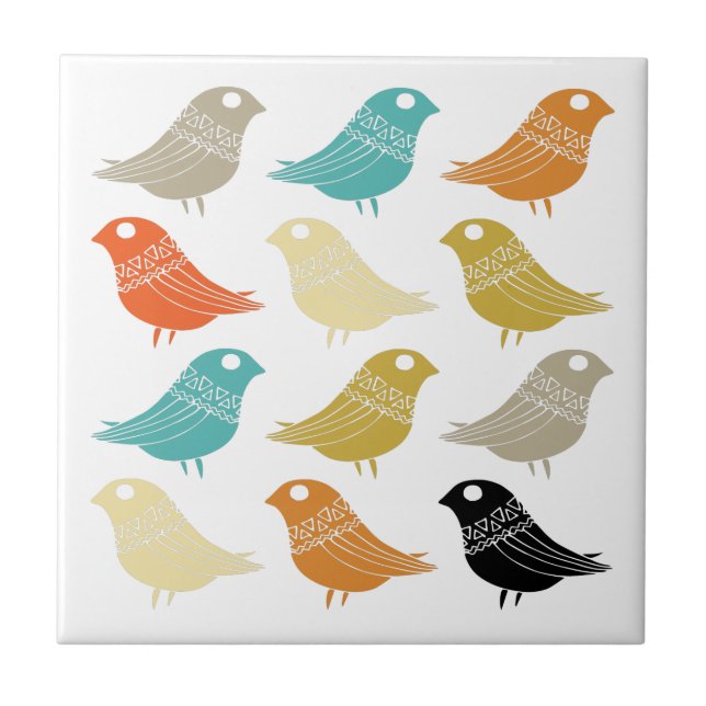 Colorful Abstract Birds Mid-century Modern Ceramic Tile (Front)