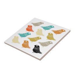 Colorful Abstract Birds Mid-century Modern Ceramic Tile
