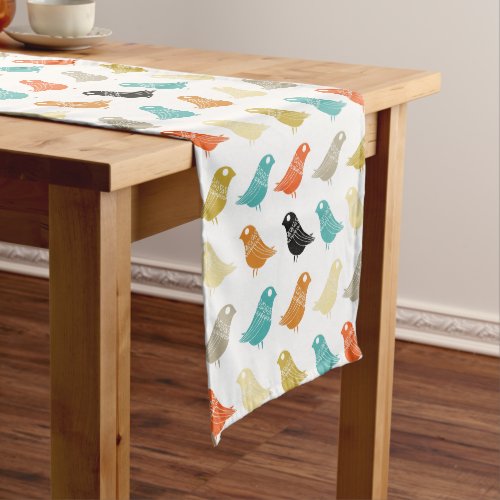Colorful Abstract Birds Mid Century Modern Retro Short Table Runner