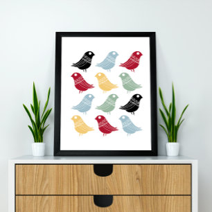 Colorful Abstract Birds Mid-Century Retro Poster