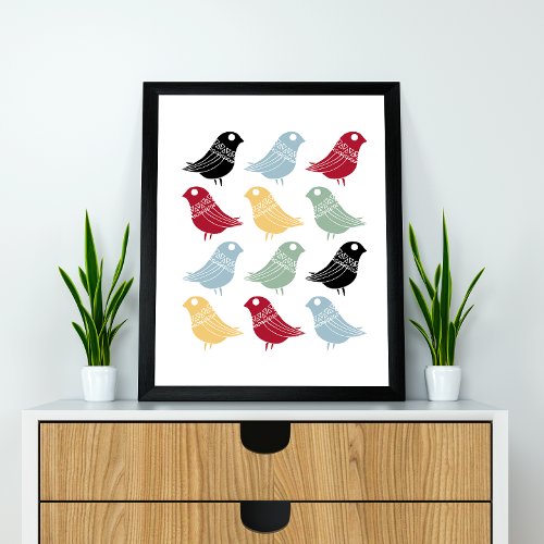 Colorful Abstract Birds Mid_Century Retro Poster