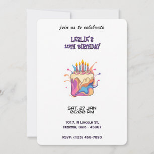 Colorful Abstract Birthday Cake with Candles Invitation