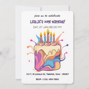 Colorful Abstract Birthday Cake with Candles Invitation