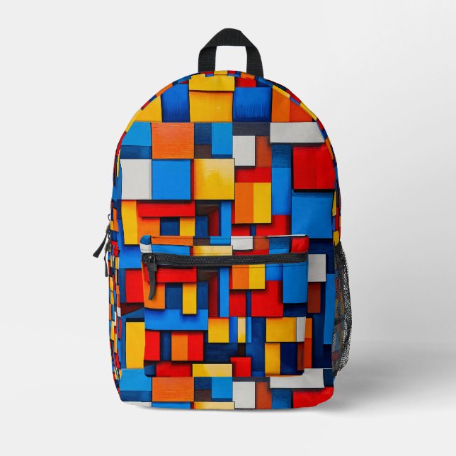Colorful abstract blocks printed backpack (Front)