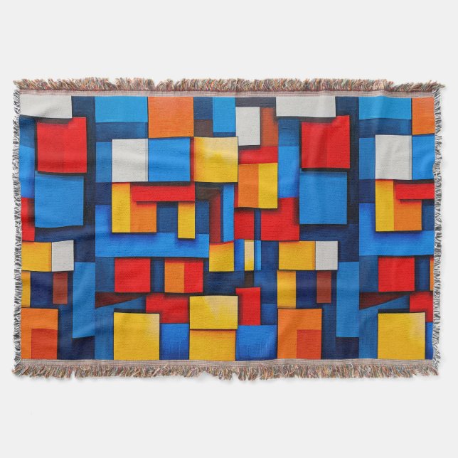 Colorful abstract blocks throw blanket (Front)