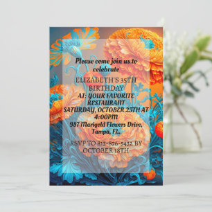 Colorful Abstract Blooming Flowers Birthday Party Invitation