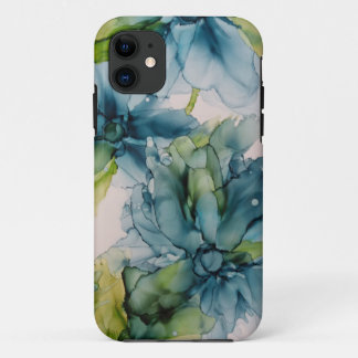 Colorful Abstract Blue and Green Floral Art iPhone 11 Case