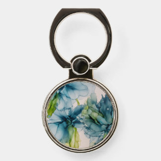 Colorful Abstract Blue and Green Floral Art Phone Ring Stand