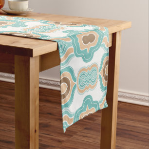 Colorful abstract blue/brown/tan medallion long table runner