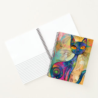 Colorful Abstract Blue Cat Lined Sketchbook Notebook