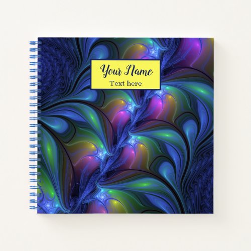Colorful Abstract Blue Pink Green Fractal Art Name Notebook
