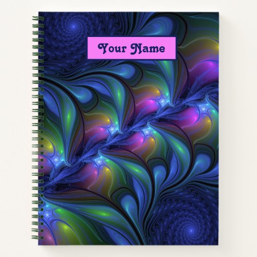 Colorful Abstract Blue Pink Green Fractal Art Name Notebook