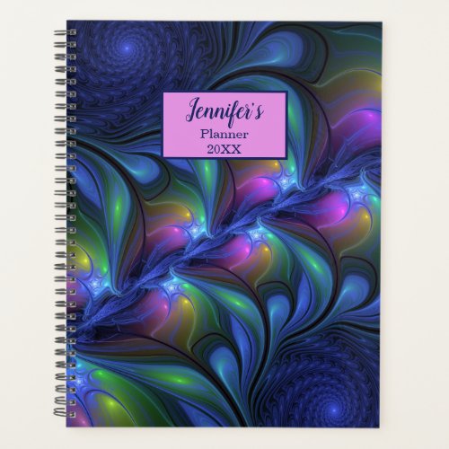 Colorful Abstract Blue Pink Green Fractal Art Name Planner