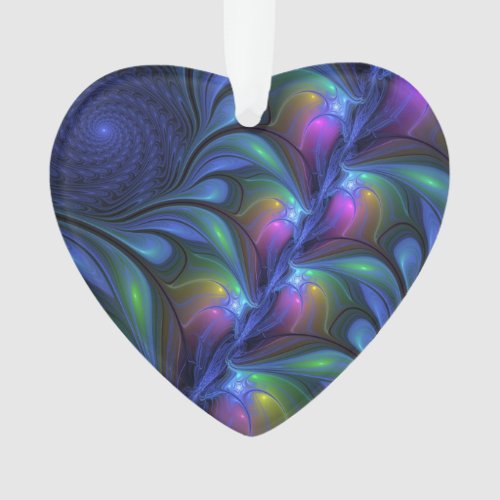 Colorful Abstract Blue Pink Green Fractal Heart Ornament