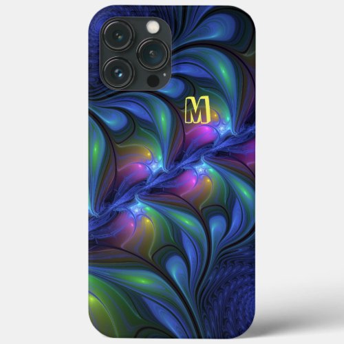 Colorful Abstract Blue Pink Green Fractal Monogram iPhone 13 Pro Max Case