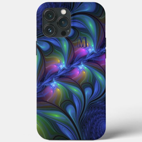 Colorful Abstract Blue Pink Green Fractal Monogram iPhone 13 Pro Max Case