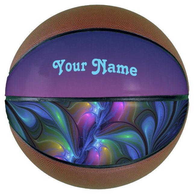 Colorful Abstract Blue Pink Green Fractal Own Name Basketball (Front)