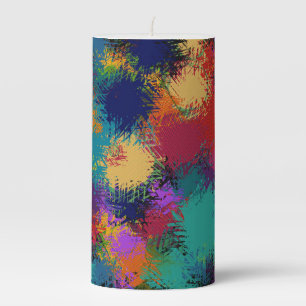 Colorful Abstract Blue Red Gold Teal Accent Pillar Candle