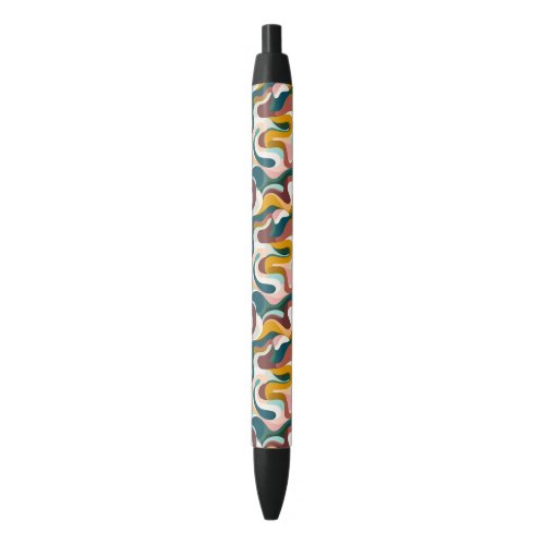 Colorful abstract boho swirly shapes pattern black ink pen