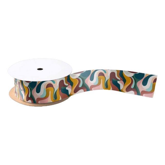 Colorful abstract boho swirly shapes pattern satin ribbon (Spool)