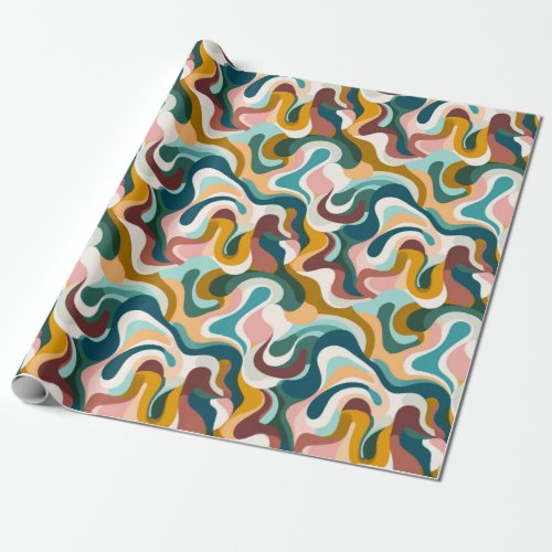 Colorful abstract boho swirly shapes pattern wrapping paper