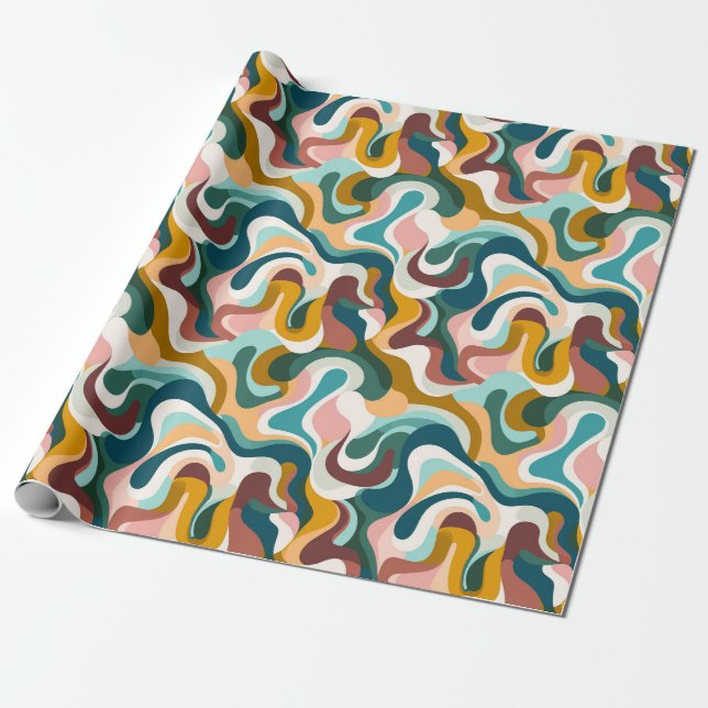 Colorful abstract boho swirly shapes pattern wrapping paper (Unrolled)