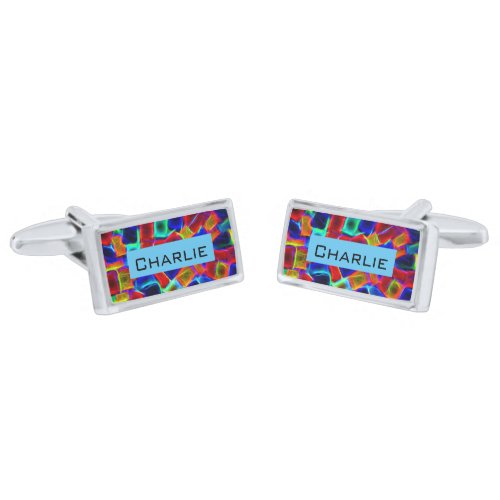 Colorful Abstract Bokeh Blocks Personalised Cufflinks