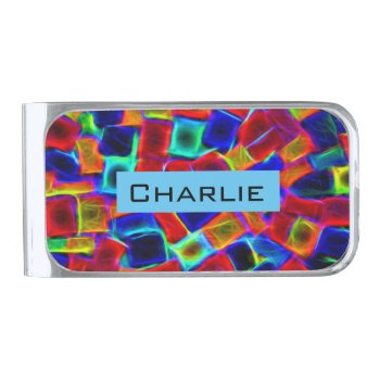Colorful Abstract Bokeh Blocks Personalised Silver Finish Money Clip by MissMatching at Zazzle