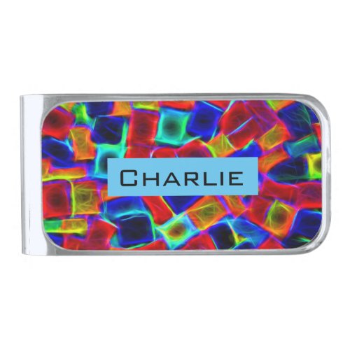 Colorful Abstract Bokeh Blocks Personalised Silver Finish Money Clip