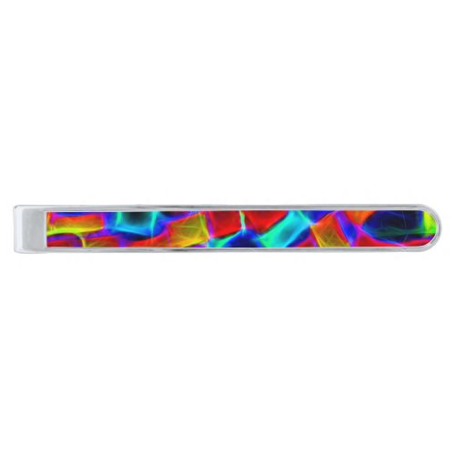 Colorful Abstract Bokeh Blocks Silver Finish Tie Bar