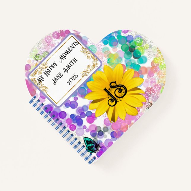  Colorful Abstract Bokeh Monogram Sunflower Heart Notebook (Front)