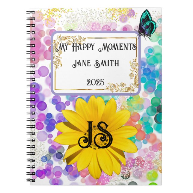  Colorful Abstract Bokeh Monogram Sunflower Notebook (Front)