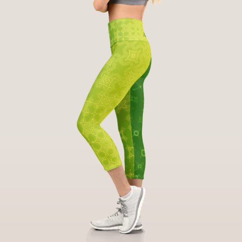 Colorful Abstract Bold Green and Yellow Capri Leggings