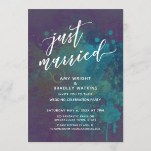 Colorful Abstract Bold Just Married Handwriting Invitation