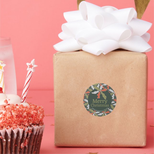 Colorful Abstract Botanical Christmas Classic Round Sticker (Party)