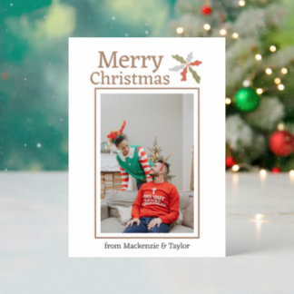 Colorful Abstract Botanical Christmas Letterpress Photo Cards