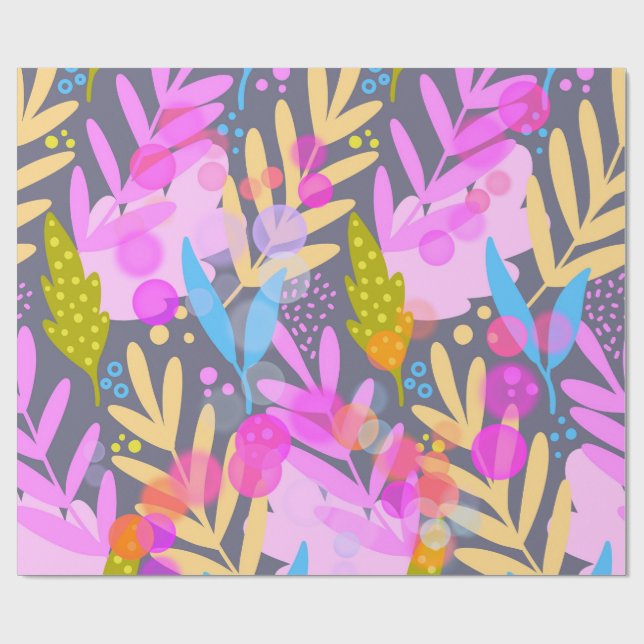 Colorful Abstract Botanical Pattern Wrapping Paper (Flat)