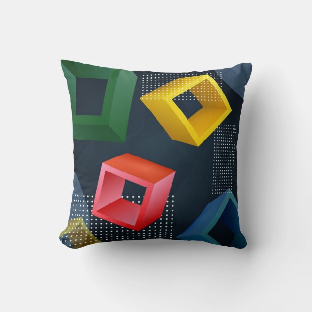 Colorful Abstract Boxes, Circles & Dots Throw Pillow (Front)