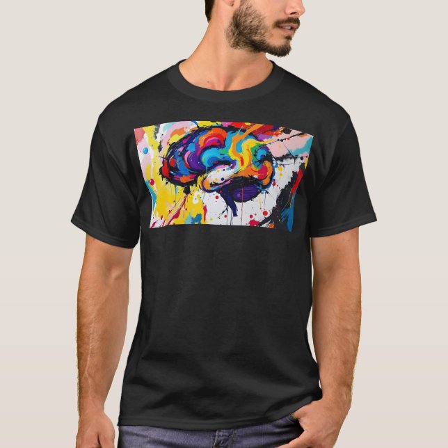 Colorful Abstract Brain Painting Autism Awareness T-Shirt (Front)